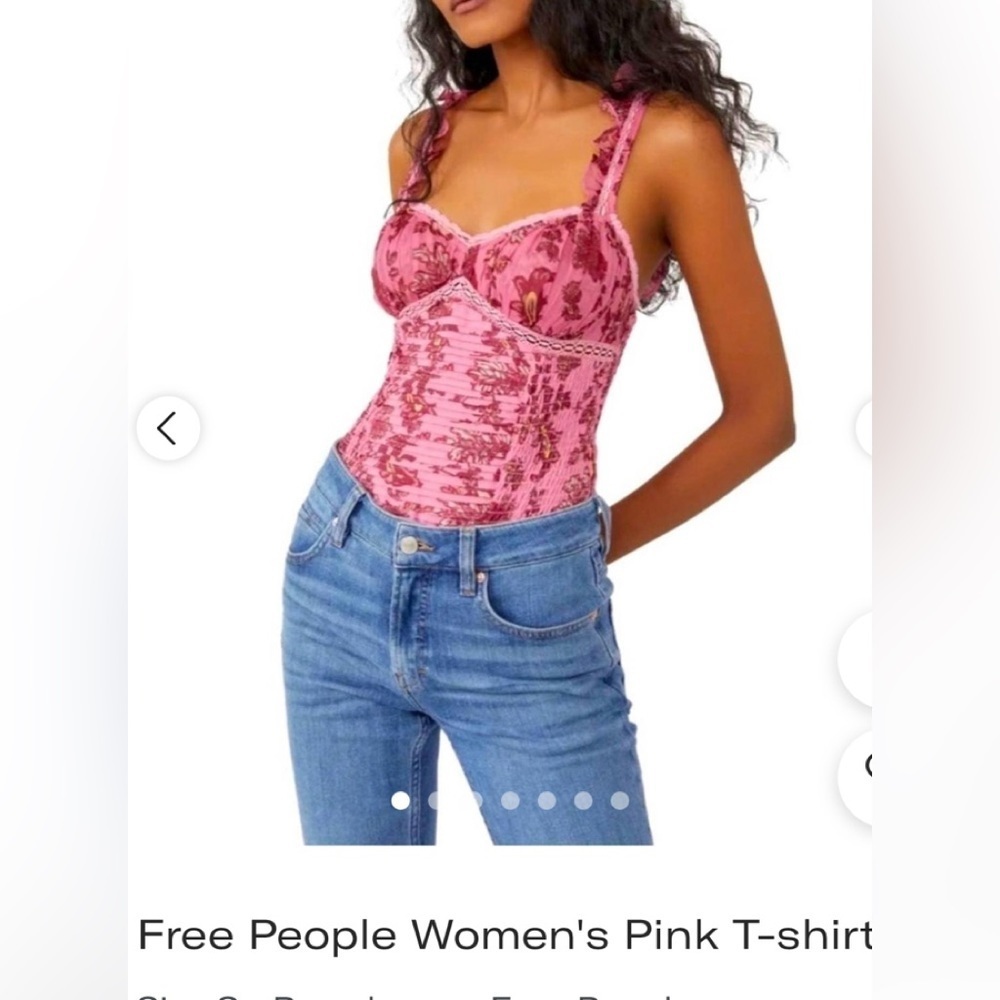 Free People floral print ruching detail bodysuit in pink
